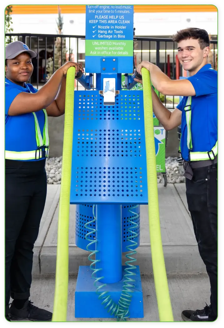 Car wash jobs | Work team demonstrating safety standards