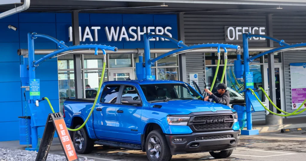 Pickup truck being prepared for routine washing at Mintsmartwash