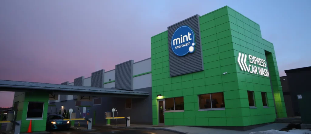 Front of one of the Mint Smartwash branches at dusk.